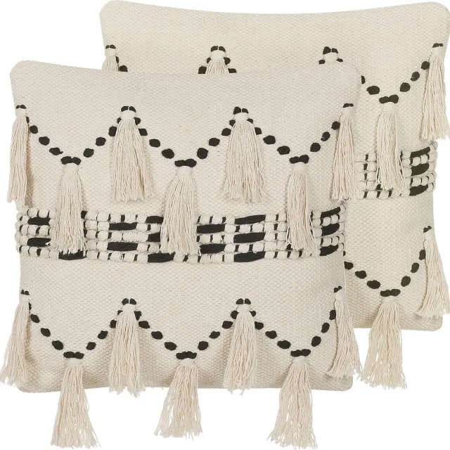 Beliani THONDI - Sierkussen set van 2 - Lichtbeige - 45 x 45 cm - Katoen
