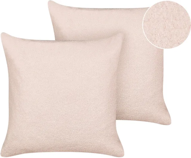 Beliani LEUZEA - Sierkussen set van 2 - Pastelroze - 60 x 60 cm - Bouclé