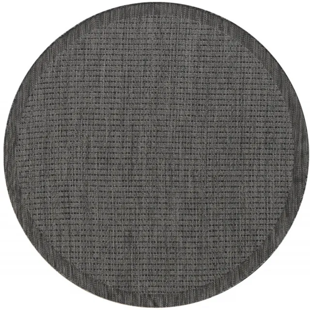 Giza Vloerkleed – Zwart met Kader – Laagpolig & Modern – Voor Binnen & Buiten – 200x200 cm rond