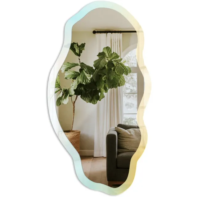 TULUP Zachte Kleuren Spiegel - Geel Moderne Rechthoekige Wandspiegel - Organische Spiegel - Slaapkamer, Woonkamer, Hal - Boho - 45x90 cm - Totale afmeting 52x97 cm De Zachtheid Van Kleur, Geel