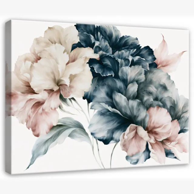 WALLARENA Canvas schilderij 60x40 cm - irissen in beige en donkerblauw