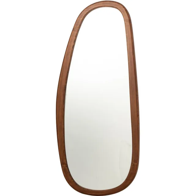 J-Line Wandspiegel met walnootlook - spiegel - donkerbruin