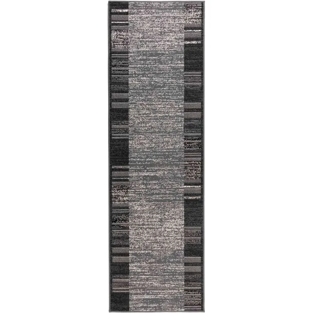vidaXL Lopers - Tapijt - FLORNES - Geweven - Grijs - Strepen - 67 - x - 400 - cm - PP - 7 - mm
