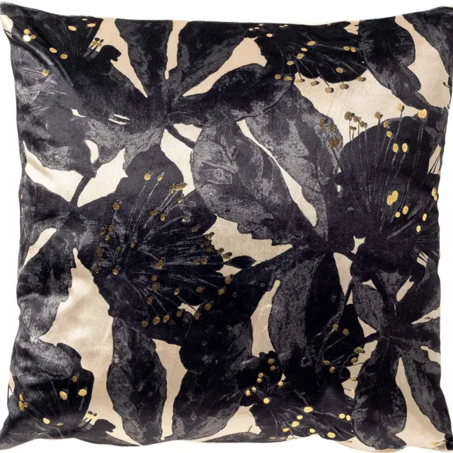 Dutch Decor MOSI - kussenhoes 45x45 cm - bloemenprint - Brazillian Sand - beige, zwart - met rits - zonder binnenkussen Zand