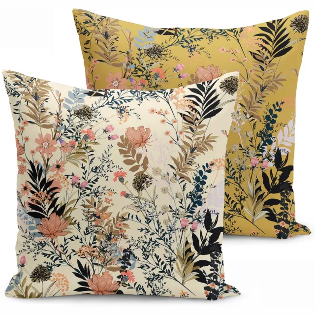 De Groen Home BLOEM - 45x45 cm - Sierkussen velvet set van 2 - Bloemen op geel & beige crème - Inclusief binnenkussen