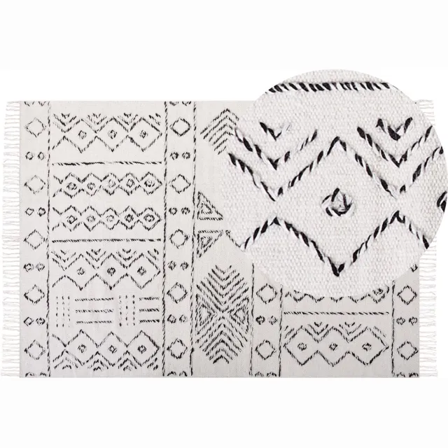 Beliani ALKENT - Shaggy tapijt - Gebroken wit - 140 x 200 cm - Wol