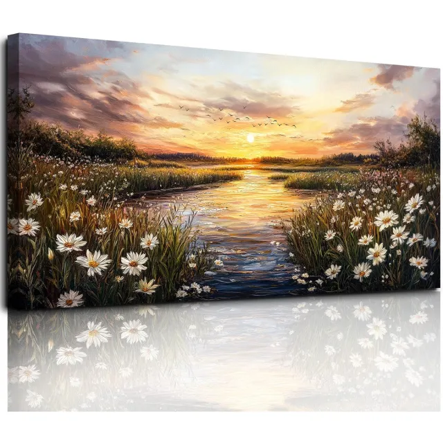 Unyqoos Adembenemende Zonsondergang Canvas Kunstwerk voor Moderne Interieurdecoratie in Woon- en Slaapkamers zwart