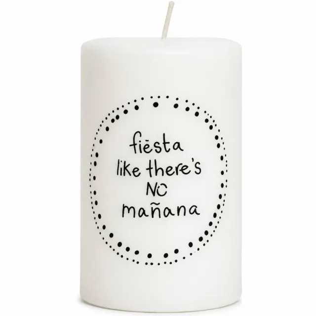 Rustik Lys Feest Kaars - Fiësta Like There's No Mañana - Stompkaars Wit Zwart - 6 x 10 cm - By Kimmie Wit, zwart