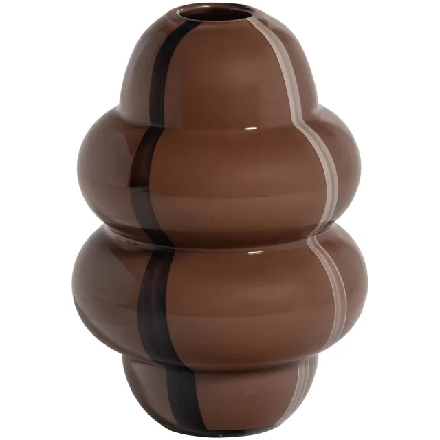 WOOOD Kency Vaas - Glas - Bruin Met Streep Donkerbruin - 32x23x23 brown
