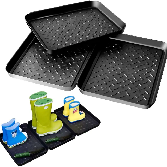 Famanu Set van 3 waterdichte schoenendozen, in elkaar te schuiven, voor schoenen en laarzen Zwart