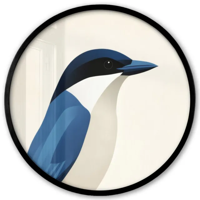 FrameYourWall Poster in lijst Rond - Fotolijst 40x40 cm - Posters - Illustratie - Blauw - Vogel - Ronde posterlijst zwart - Decoratie - Wanddecoratie woonkamer - Muurdecoratie slaapkamer Vogel - Illustratie