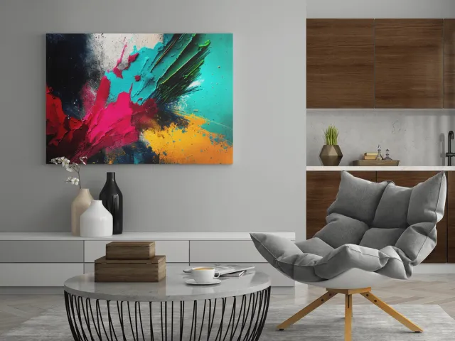 Trendex Global Canvas Schilderij - Kleurrijke Abstract - Wanddecoratie - 150x100x2 cm Geel
