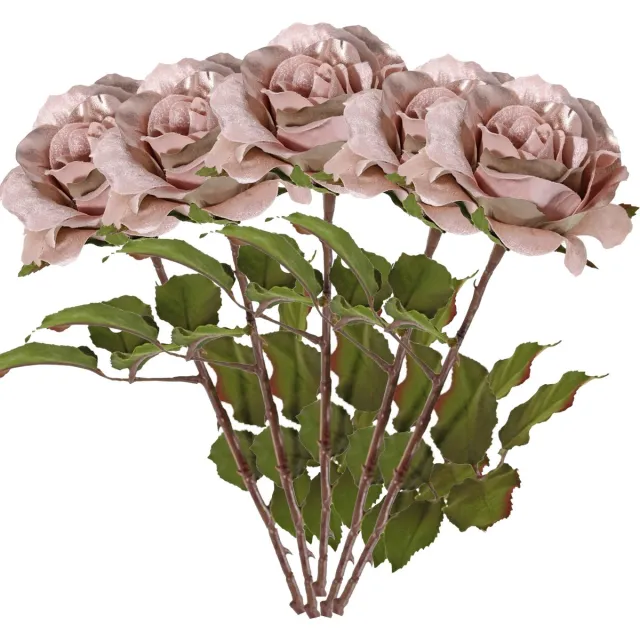 Top Art Kunstbloem roos Glamour - 5x - oud roze - satijn - 61 cm - kunststof steel - decoratie bloemen Oudroze