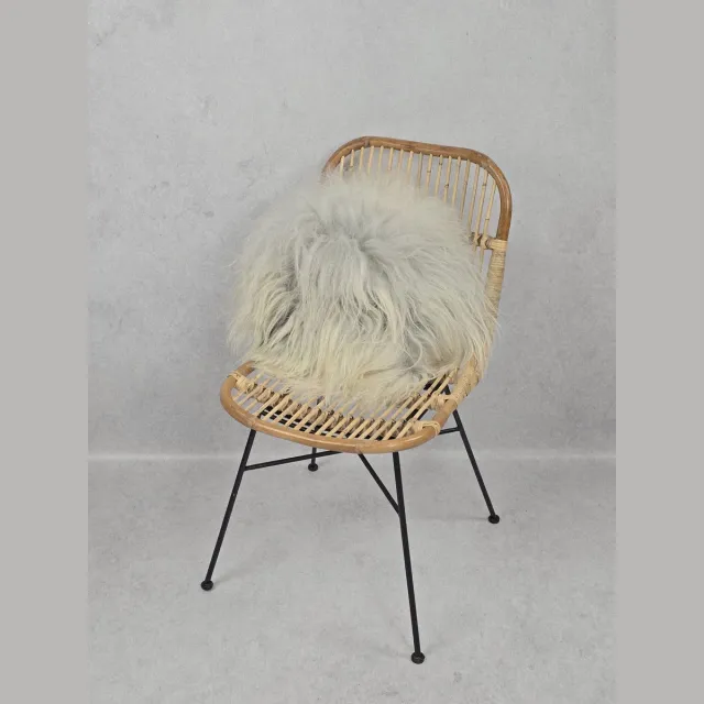 Bèèèhst Genôch Kussen – Schapenvacht – IJslands – Exclusieve collectie – Woondecoratie – Grijs, Crème, Beige – 100% echt natuurlijke wollen vacht – Ø40 cm Grijs, Naturel, Beige, Crème