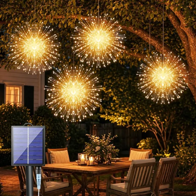 YAGXIG Vuurwerkverlichting - Buitenverlichting op zonne-energie - Tuinverlichting - Lichtsnoer - Paardenbloemverlichting - 8 standen, waterdicht IP65-360 LED - Tuindecoratie voor terrassen en balkons - 4 stuks