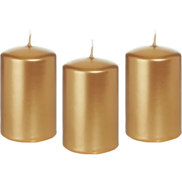 Trend Candles Cilinderkaars/stompkaars - 12x - goud - 5 x 8 cm - 18 branduren - horeca kaarsen Goudkleurig