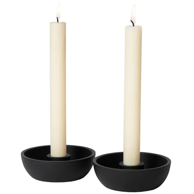 Atmooz Delgado Set van 2 Kaarshouders – Ø10 cm – Zwart Metaal – Voor Dinerkaarsen – Sfeervolle Tafeldecoratie