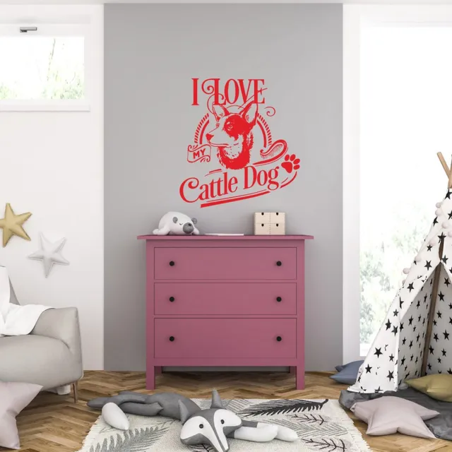 MC Living Muursticker - I Love My Cattle Dog - 46,4 x 49,6 - Rood