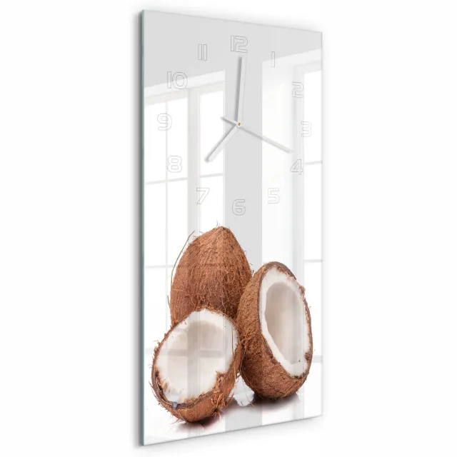 TULUP Wandklok - Kokosnoot Glazen Klok Met Print - 30x60 cm - Bruin Wandklok Glas Met Motief - Witte handen - Rechthoekige Klok - Wandklok Glas Decoratie - Gekleurde Glazen Klok