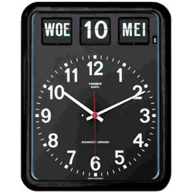 Twemco Kalenderklok | Seniorenklok | Dementieklok | Merk: Twemco | Model: BQ-12 | Kleur: Zwart
