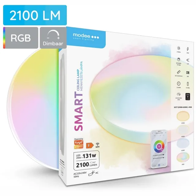 Modee Smart Plafondlamp LED - App Bediening - ø27.2cm - 20W - Plafonnière - RGB en Kleurtemperaturen - Rond - Per Stuk Donkergroen