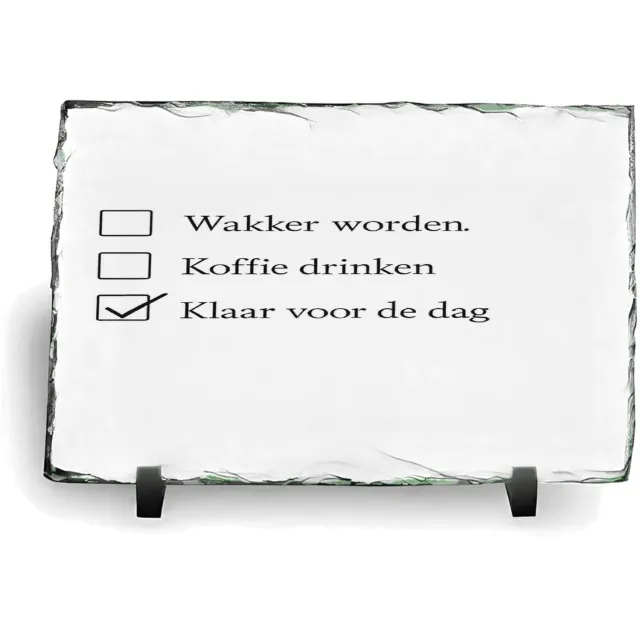 Mr Cadeautjes Leisteen rechthoek 14 x 19,5 - design Een vergelijkbare droge checklistgrap maar dan rond ochtendg | cadeau Wit