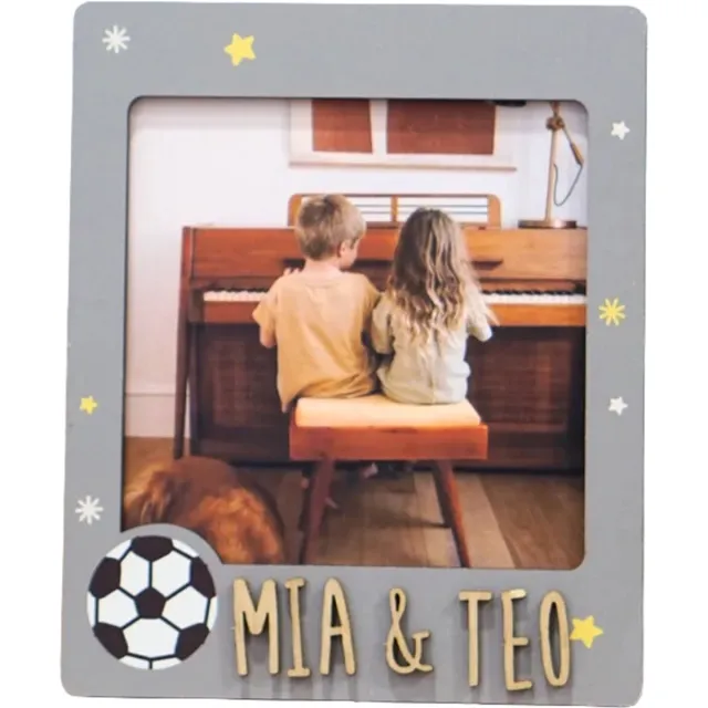 Vintiun Gepersonaliseerde foto frame - Voetbal thema - Hout - 10x10 Grijsblauw