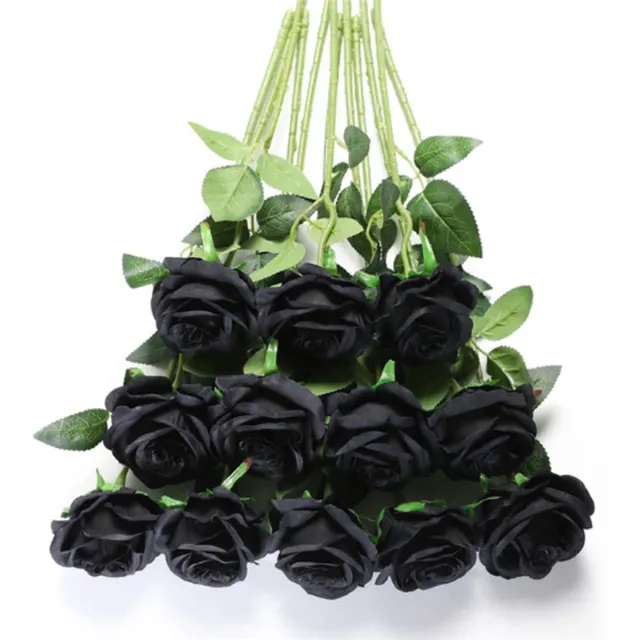 ROSIFY Kunstbloemen Nepbloemen - Kunstrozen - Zijden Bloemen - Set van 10 Kunst Rozen - 50cm - Zwart Zwart 10 stuks