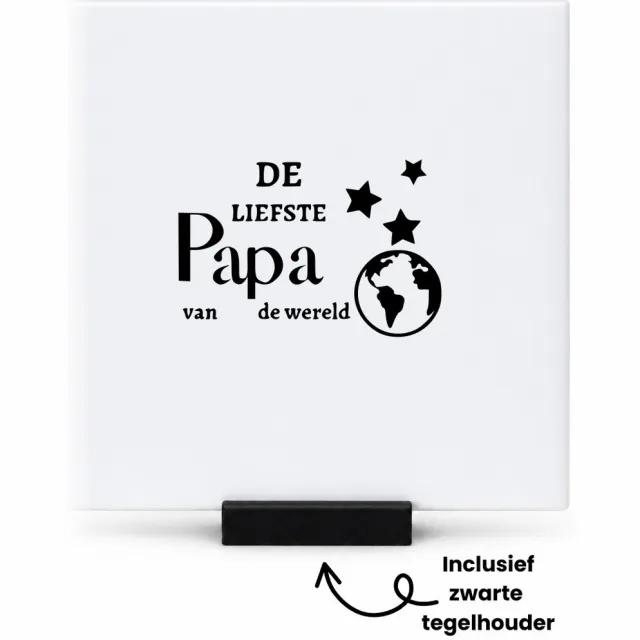 Hacebo De liefste papa van de wereld tegeltje met tegelhouder - Papa - Familie mensen met een papa - tegeltjes met tekst - Vaderdag - Cadeau - spreuktegels - 10.8x10.8 CM Wit