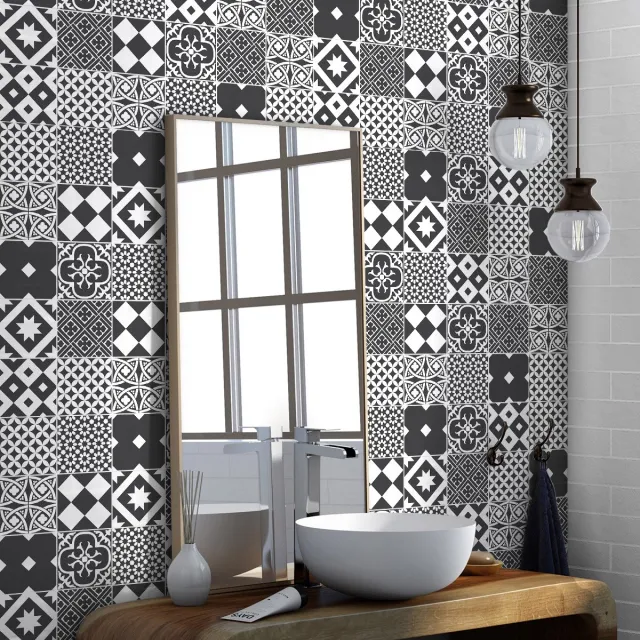 Ambiance Sticker Zelfklevende tegelmuurstickers voor keuken en badkamer - 30 Azulejos Ozzana cementtegelstickers - 30 stickers 10x10cm Multi color