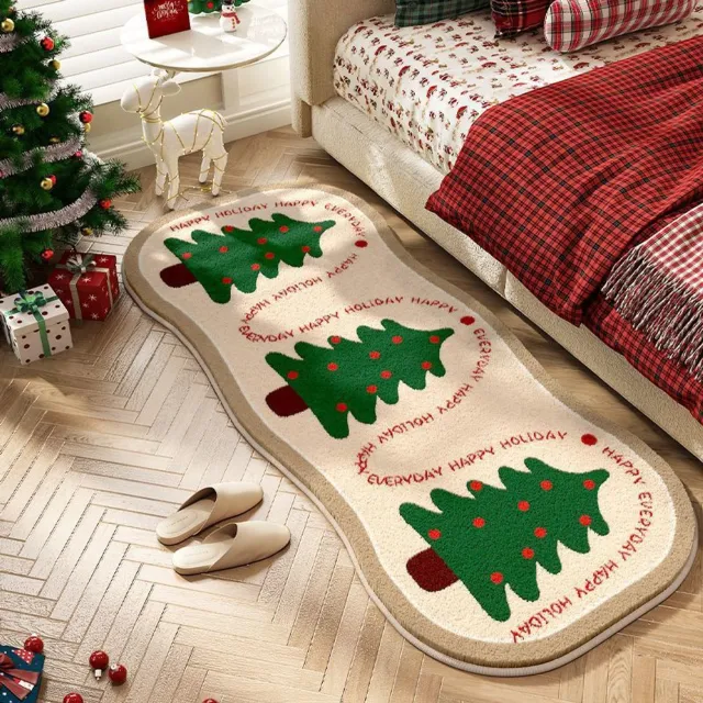 YAGXIG Schattig kerstboomtapijt - 40x40 cm - Kerstthema - Groene en rode uitgebreide versie voor badkamer - Wasbaar - Vol feestelijke sfeer, geschikt voor keukens, binneningangen, slaapkamers en andere plaatsen.