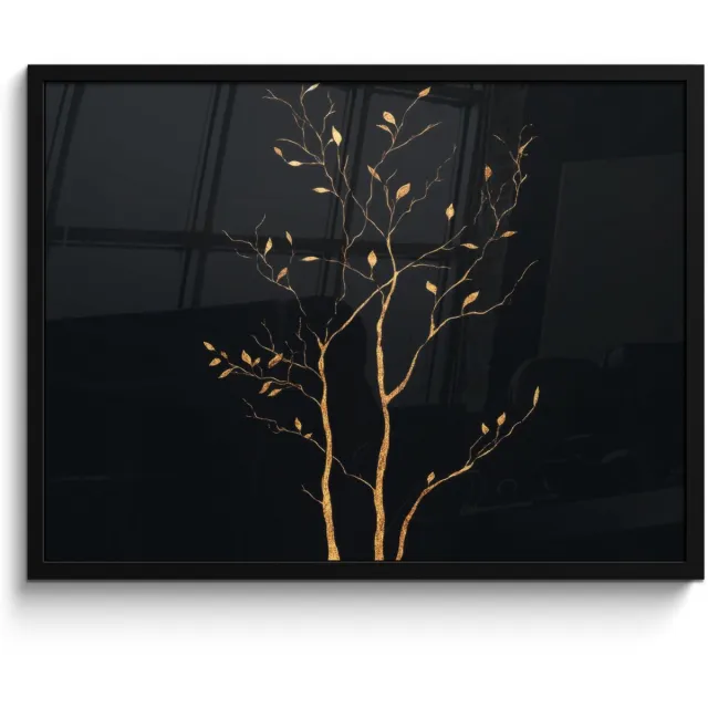 FrameYourWall Poster in lijst - Fotolijst 70x50 cm - Posters - Takken - Blaadjes - Zwart - Posterlijst zwart - Decoratie - Wanddecoratie woonkamer - Muurdecoratie slaapkamer