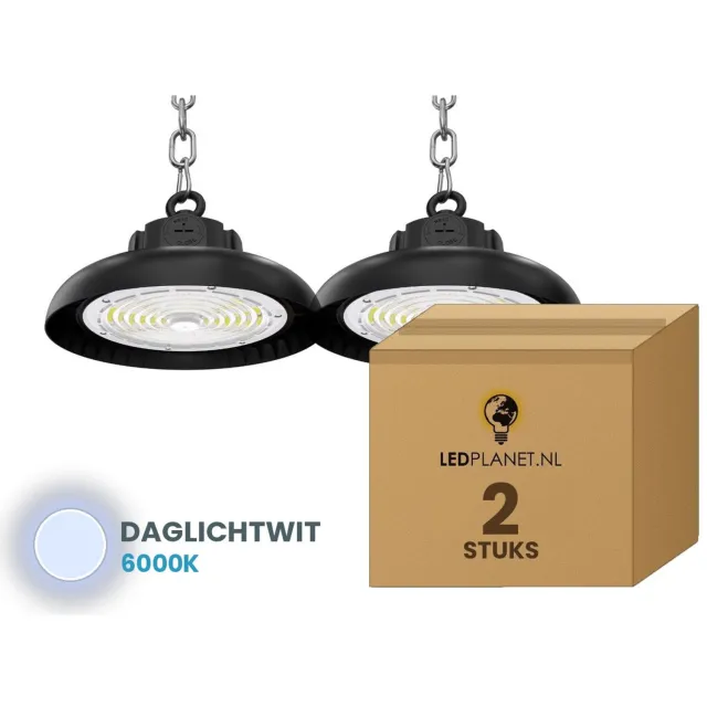 Tsong UFO Lamp - LED High Bay 200W - 36.000 lm - Daglichtwit 6000K - 2 stuks - Instelbaar 120/160/200W - IP65 - Hal, Werkplaats- & Garageverlichting - 5 jaar garantie