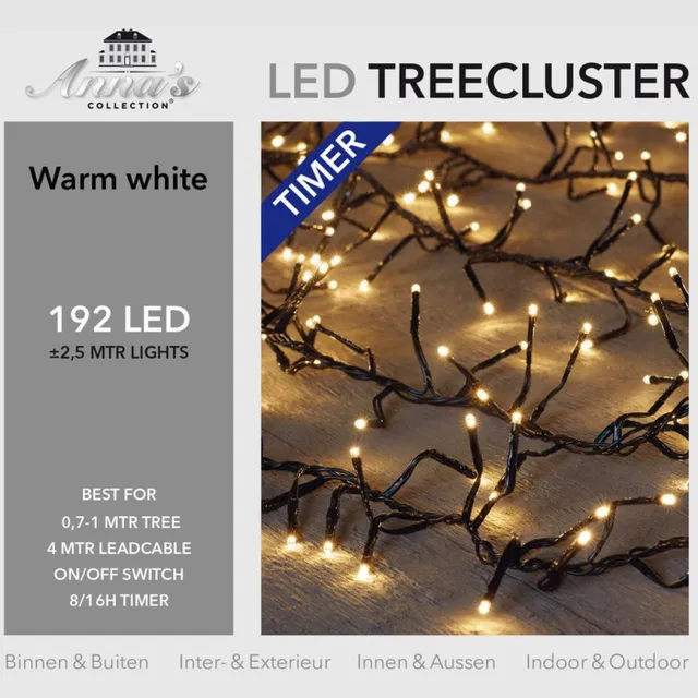 Anna's Collection Clusterverlichting - warm wit - 192 leds - 250 cm - timer - dimmer - kerstverlichting