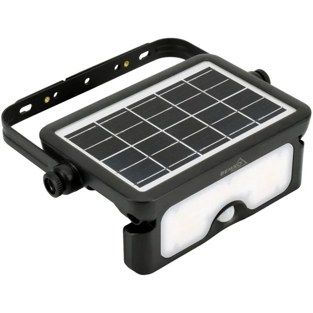 Bemko Solen SOLAR - LED-Breedstraler - 7W Zonne-energie Floodlight - 900Lm Schijnwerper - 3-traps 3000/4000/6000K - IP65 bewegingsmelder PIR-sensor - Zwart