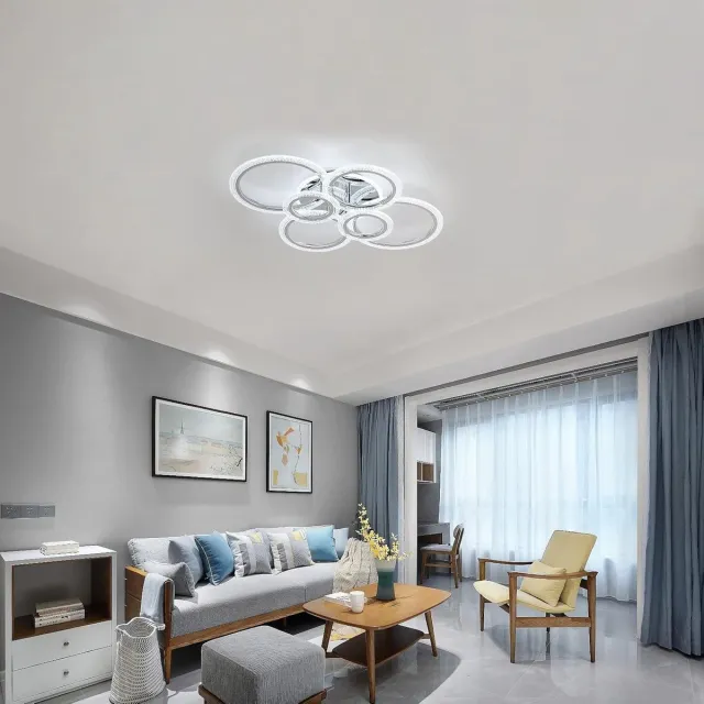 Haobosic LED-plafondlamp, 94W 6-rings wit plafondlamp, 9400LM, 6500K, geschikt voor woonkamer, slaapkamer, keuken, hal, balkon en eetkamer. Silver