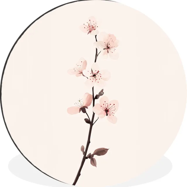 WallCircle Wandcirkel - Muurcirkel - Minimalistisch - Bloesem - Tak - Roze - Aluminium - Dibond - 60x60 cm - Binnen en Buiten