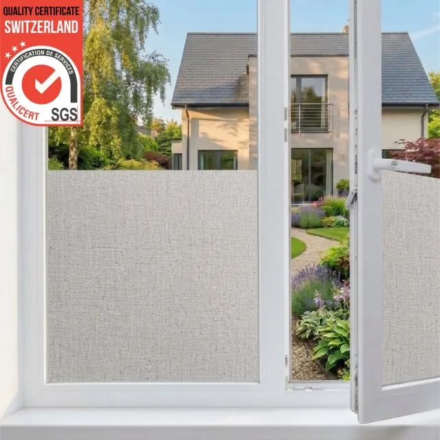 Homewell Textiellook Raamfolie HR++(+) 70x300 - Isolerend & Zonwerend - Anti inkijk - Statisch - Linnen-effect Grijs Linnenlook