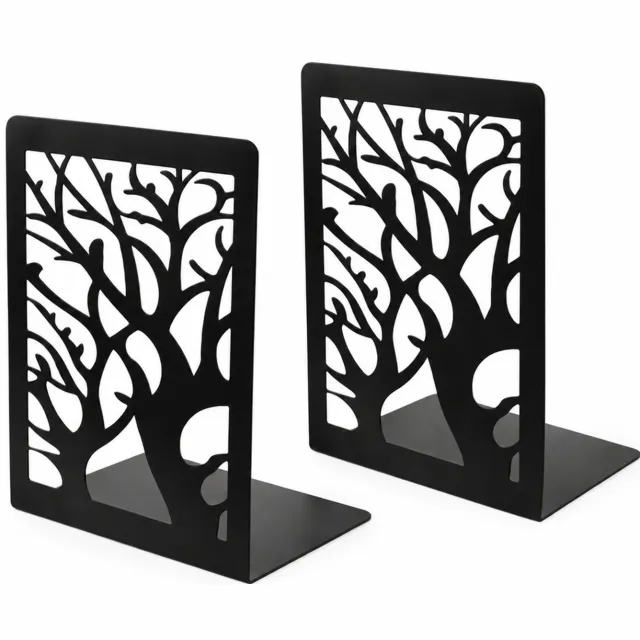 SWGOTA Metalen boekensteunen set van 2, zwart met boom in rechthoekig kader
