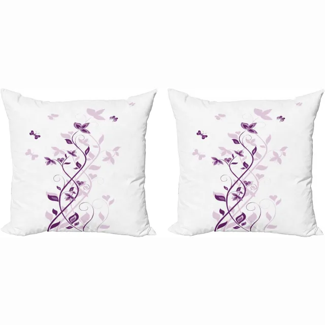 ABAKUHAUS Paarse decoratieve kussenhoes, 2 stuks, violette bloemen, moderne accenten, 45x45 cm, pruimwit