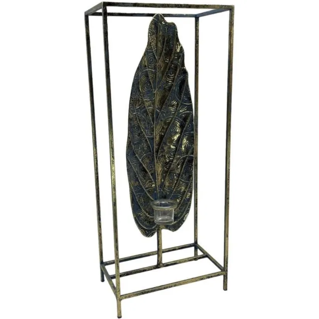 Mansion Atmosphere Waxinelichthouder standaard bladvorm 27*16*63 metaal | 814592 | Mansion Atmosphere Goud