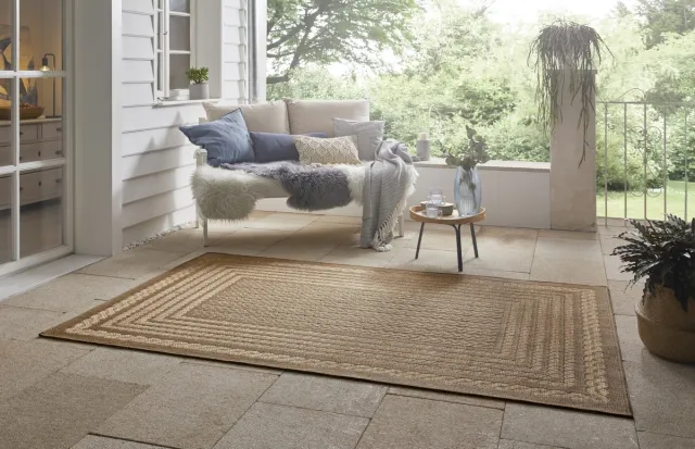 Mint rugs Flycarpets Jute look vloerkleed - Binnen en buitenkleed - Limonera Kader - Beige / Bruin 240x340 cm