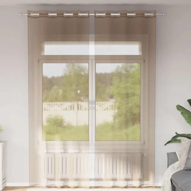 vidaXL Gordijnen voile met doorvoertules 2 st lichtbruin
