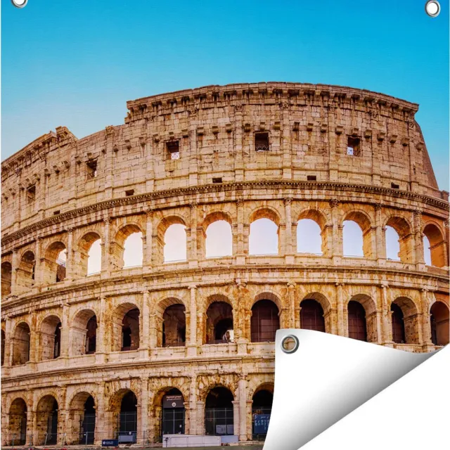 Gards Tuinposter Colosseum in Rome met de Blauwe Lucht - 50x50 cm - Tuindoek - Tuindecoratie - Wanddecoratie buiten - Tuinschilderij Multikleur