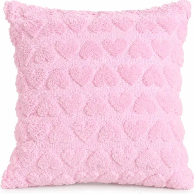 SWGOTA Roze pluche kussenhoes met hartjes, 45 × 45 cm, enkelzijdige uitvoering voor bank, stoel of bed, zonder binnenkussen