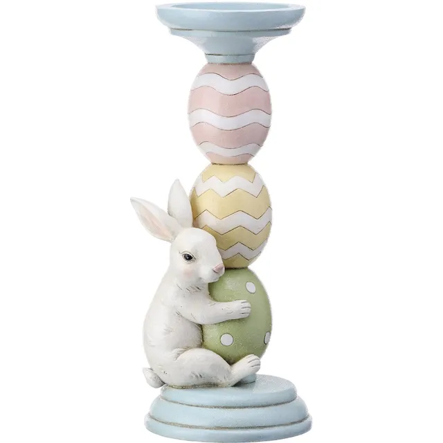 Viv! Christmas Paasdecoratie - Kandelaar Paashaas met Paaseieren - pasen - pastel blauw - 30cm