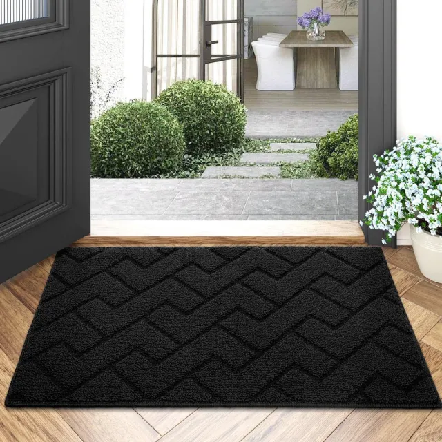 HJZ Deurmat Zwart 50 x 80 cm Binnen en Buiten Wasbare Deurmat, Waterdichte Deurmat, Antislip Vuilvanger Tapijt voor Ingang, Voordeur, Patio, Gang, Tuin