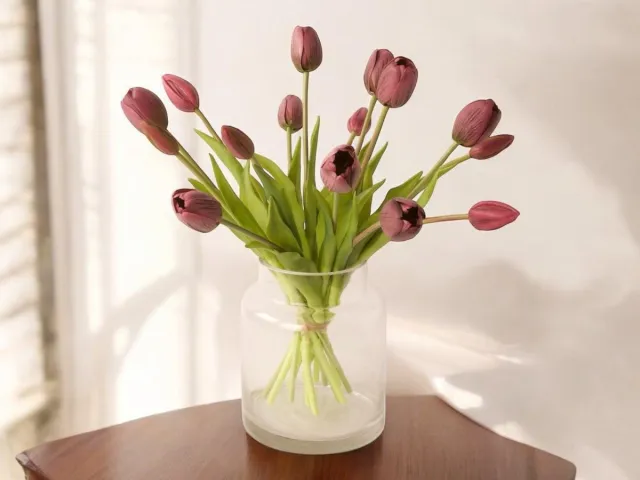 Winq Kunsttulpen In Mauve 15stuks-kunstbloemen-incl.GlasVaas