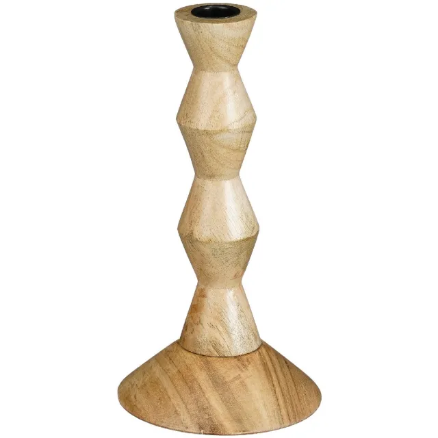 Mica Decorations Plony Kandelaar Rond - Houten Uniek Gerecycled Design Hout - Mango/Hout - Naturel
