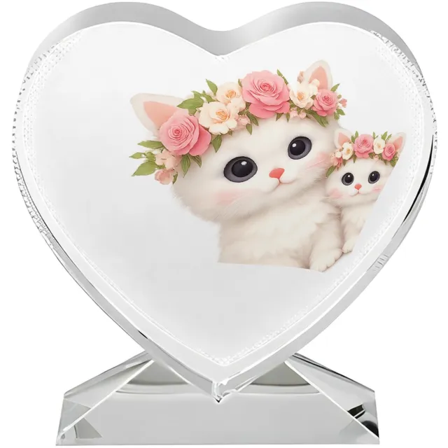 Mr Cadeautjes Fotokristal hart - design Een schattige bosuil met een bloemenkrans en zachte maanlich | cadeau Wit